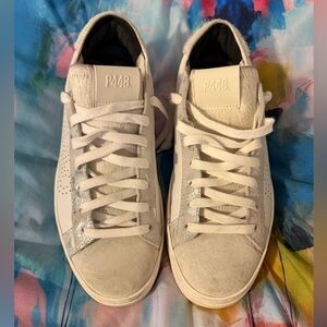 P448 Cream and Silver Cow Hide Sneakers